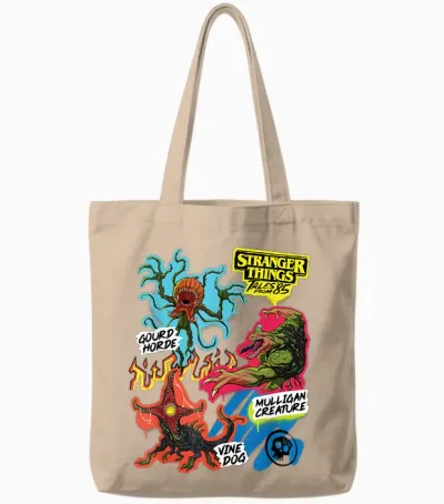 Stranger Things Tales from '85 Monsters Scrapbook Tote Bags - Natural
