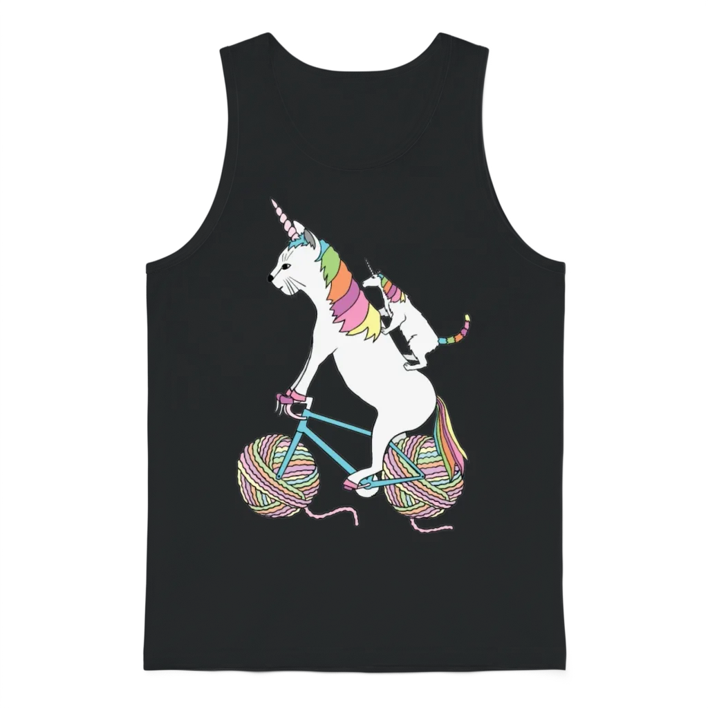 Cat Unicorn and Unicorn Cat Who Is Riding a Bike Unisex Tank Top - Black