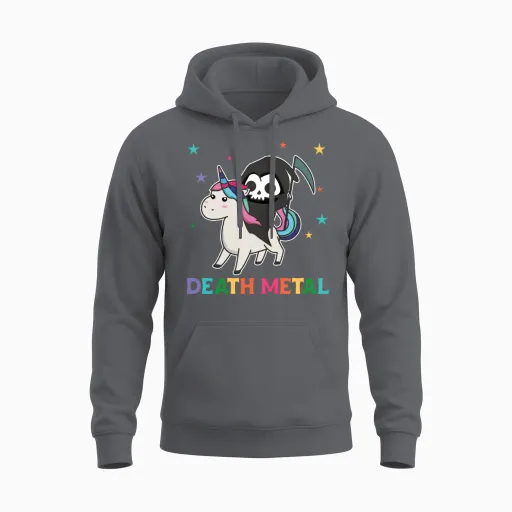 Death Metal - Death Riding Unicorn Funny Unicorn Unisex Hoodie in Charcoal