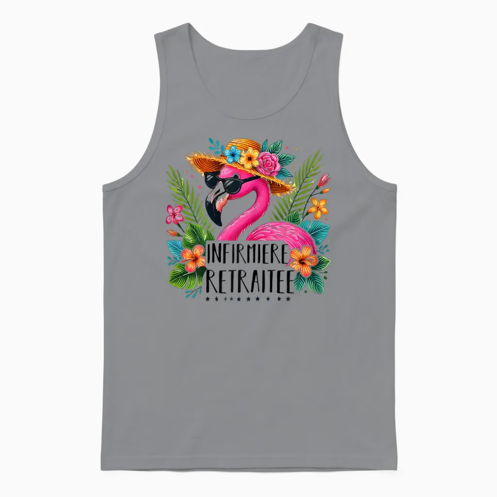 Nurse Retirement Gift Nurse Flamingo T-Shirt, White, Female X-Small Unisex Tank Top in Sport Grey