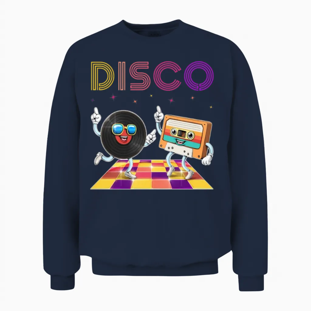 Retro Disco Dance Party Unisex Sweatshirt in Navy