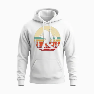 Funny Retro Bigfoot Fishing Unisex Hoodie - White