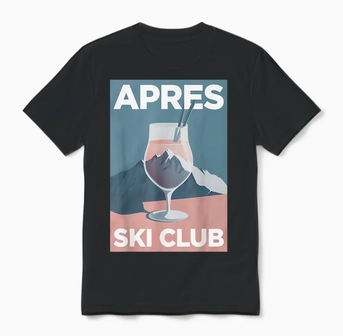 Après Ski Club X Aesthetic Skier Party Ski Outfit T-Shirt, White Unisex T-Shirt in Black