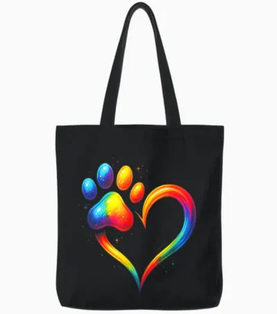 Bunte Hundepfote Tierliebhaber Aquarell Pfote Tote Bags - Black