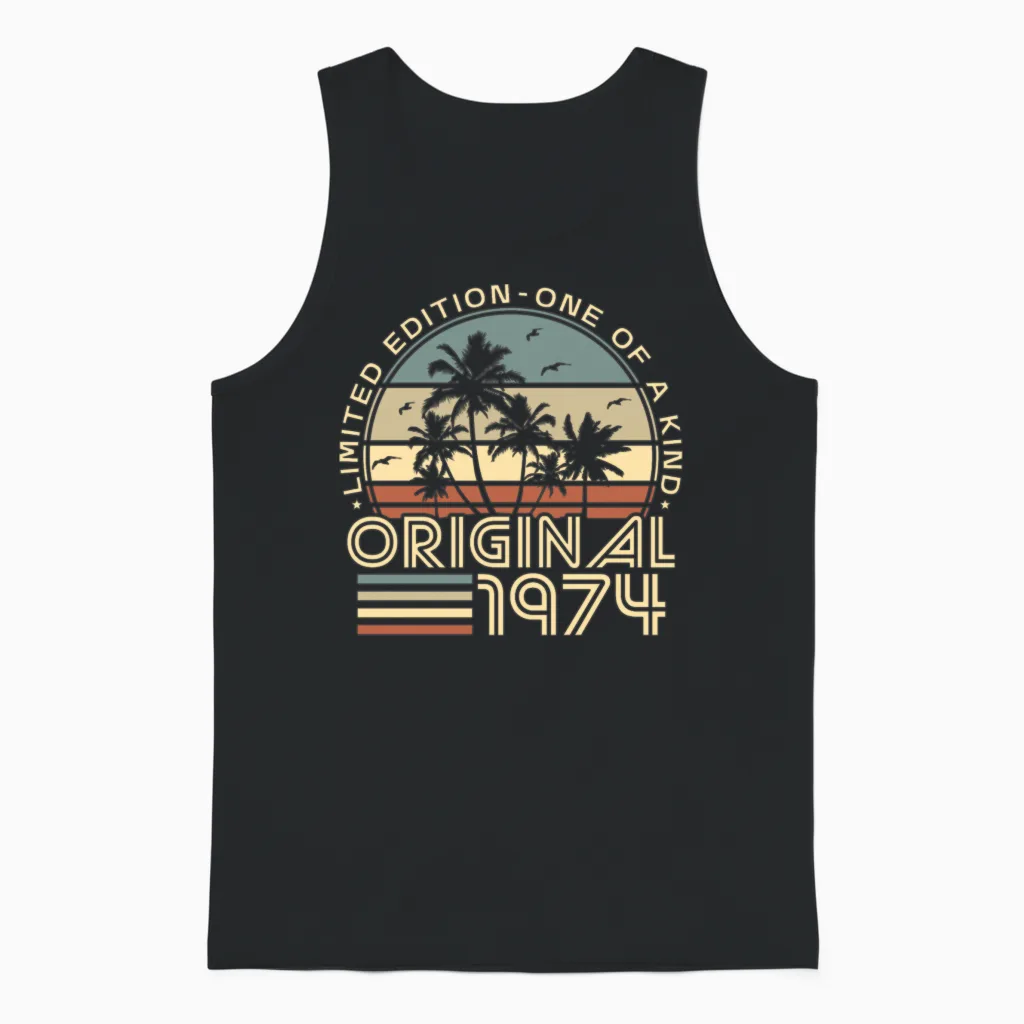 Vintage 1974 Retro 50th Birthday Unisex Tank Top in Black