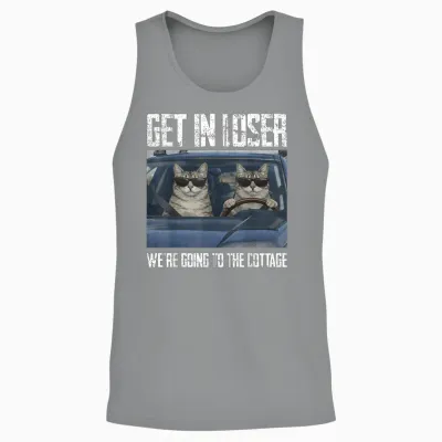 Get in Loser Were Going to the Cottage Funny Cat Meme Unisex Tank Top - Sport Grey