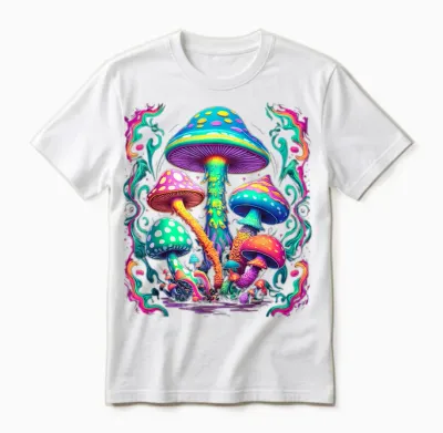 Colourful Psychedelic Mushrooms | Colour & Hippie T-Shirt, Black Unisex T-Shirt - White
