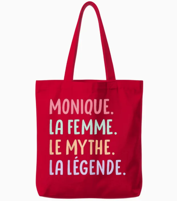 Woman Girlfriend Humour Personalized Gift Name Monique Tote Bags in Red