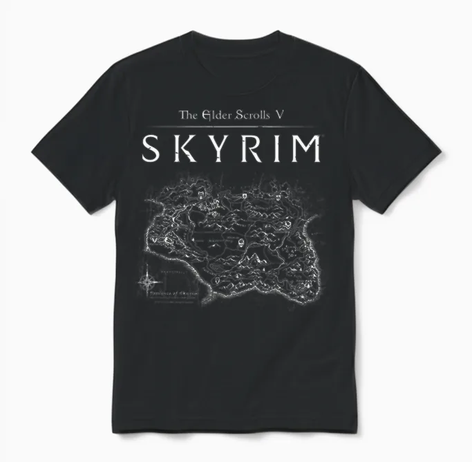 Skyrim Province Map Video Game Unisex T-Shirt in Black