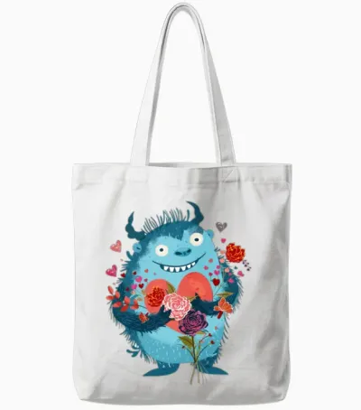 Cute Funny Monster Tote Bags - White