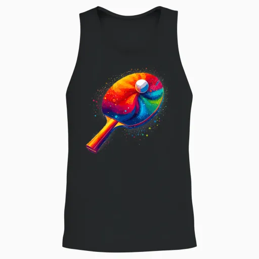 Splash Art Table Tennis Player Ping Pong Paddle Sports T-Shirt, Black, S Unisex Tank Top - Black