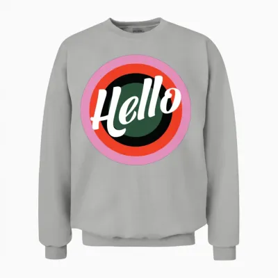 Hello Retro Print on Black Unisex Sweatshirt - Ash
