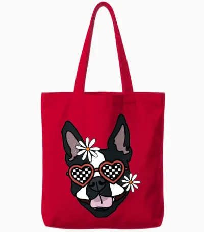 Boston Terrier Retro Dog Tote Bags - Red