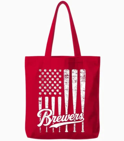 Vintage Brewers Baseball American Us Flag for Men Women Tote Bags - Red