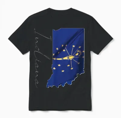 Indiana State Flag in Indiana State Map In Unisex T-Shirt - Black