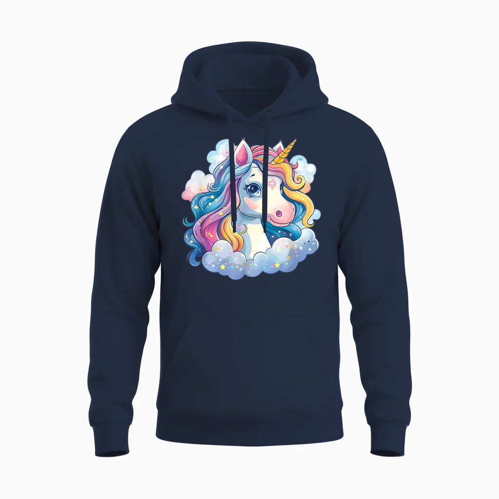 Super Süßes Einhorn Mit Regenbogen Mähne Einhorn Unisex Hoodie in Navy
