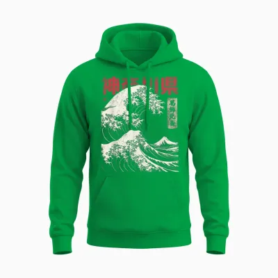Hokusai Ukiyo-E Japan Honshu Japanese Wave Before Kanagawa T-Shirt, Black Unisex Hoodie - Irish Green