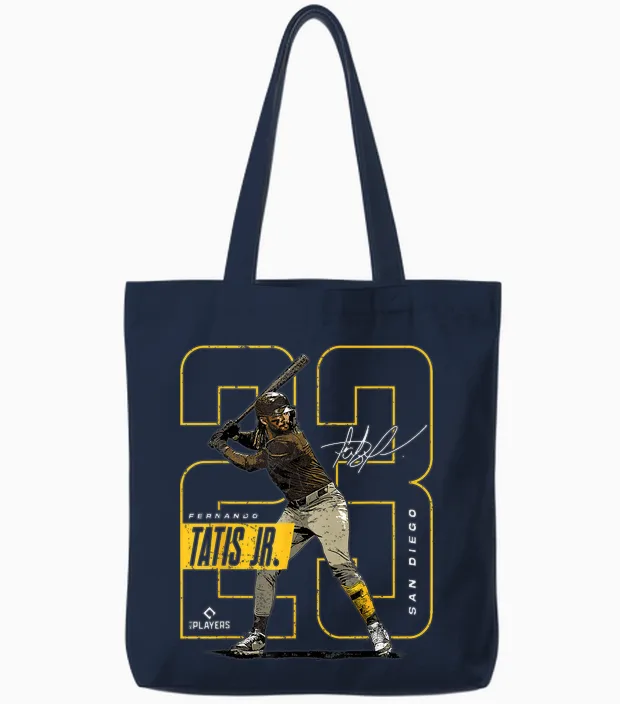 License Champs Fernando Tatis Jr | San Diego Mlb Player League | Mlbtat4037 T-Shirt, Small, Brown Tote Bags in Navy