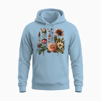 Vintage Inspired Flower Botanical Chart Naturalists Mens Womens T-Shirt, Black Unisex Hoodie - Light Blue