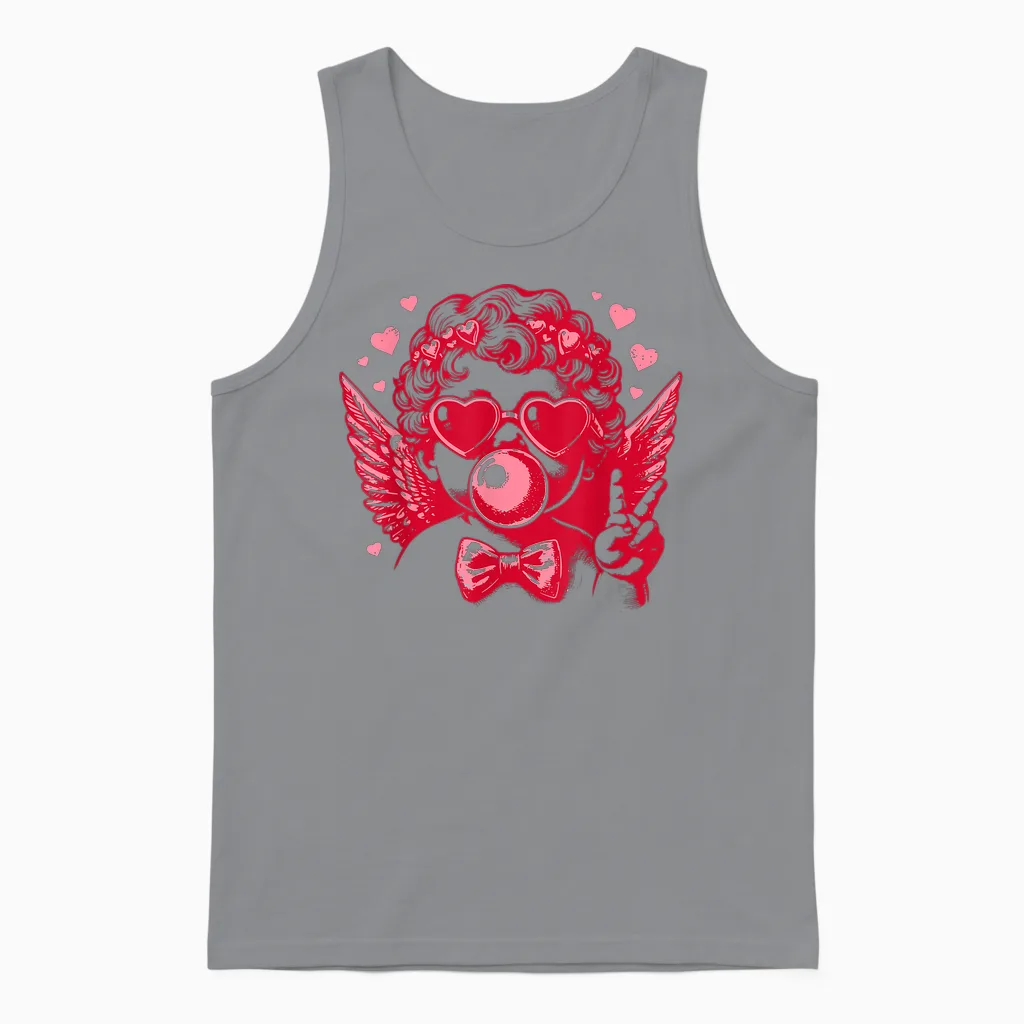 Retro Cupid Valentine's Day Cute Vintage Cupid Blowing Bubble Unisex Tank Top in Sport Grey