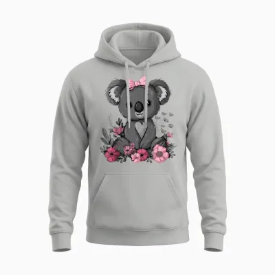 Koala Kawaii Koala Bear Pink Bow Flowers Girls Unisex Hoodie - Ash