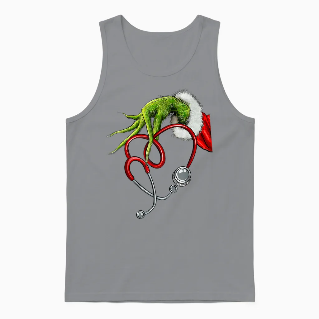 Nurse Funny Merry Christmas Stethoscope Nursing Xmas Pajamas Unisex Tank Top in Sport Grey