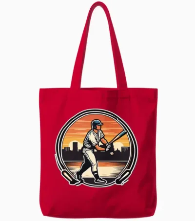 Baseball Retro Baseball Sunset Tote Bags - Red
