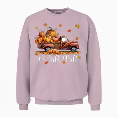 It's Fall Y'all Pumpkin Truck Autumn Tree Hello Fall Unisex Sweatshirt - Light Pink