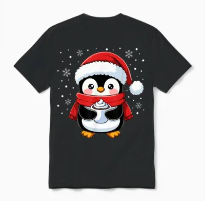 Penguin Christmas Santa Claus Cute Penguin Love Animal T-Shirt, Black, S Unisex T-Shirt - Black