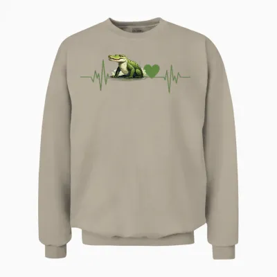 Crocodile Alligator Crocodiles Heartbeat T-Shirt, Black, S Unisex Sweatshirt - Sand