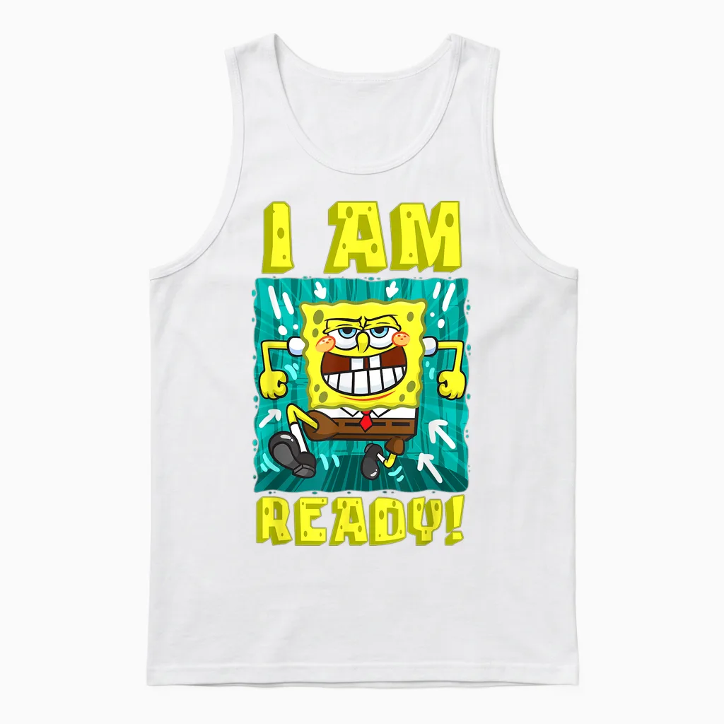 Mademark X Spongebob Squarepants - Spongebob I Am Ready Funny Spongebob Running and Ready Unisex Tank Top in White