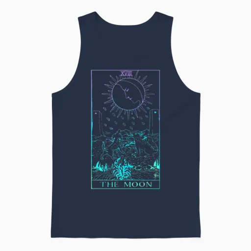 The Moon Tarot Card Rider Waite Witchy Unisex Tank Top in Navy