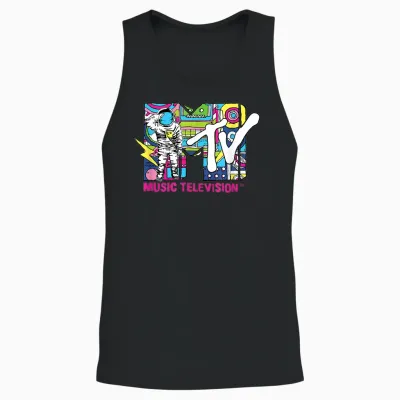 Mtv Retro Bubble Art Vintage Moon Man Unisex Tank Top - Black