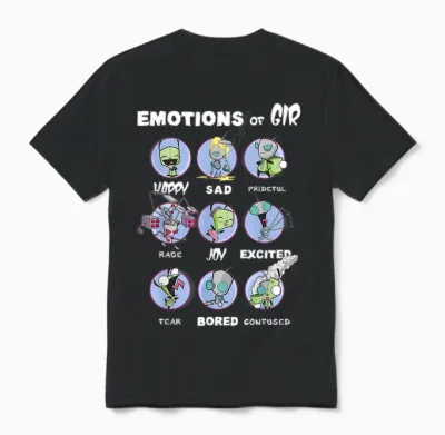 Nickelodeon Invader Zim the Many Emotions of Gir T-Shirt Small Unisex T-Shirt - Black
