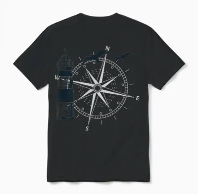 Segeln Kompass Windrose Leuchtturm Unisex T-Shirt - Black
