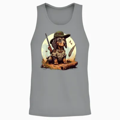 Dachshund Hunter on Dachshund Game Hunting T-Shirt, Black Unisex Tank Top - Sport Grey