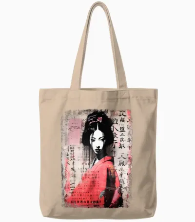Geisha Asia Japan Woman Vintage Culture Tokyo Geisha Long Sleeve, Black Tote Bags - Natural