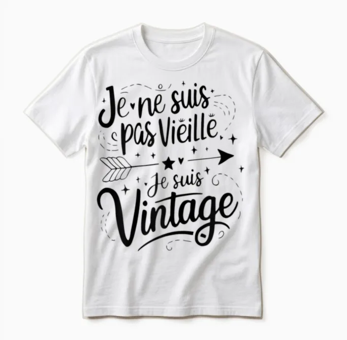 Je Ne Suis Pas Vieille Je Suis Vintage Gift Funny Humour T-Shirt, Grey, Female X-Small Unisex T-Shirt in White
