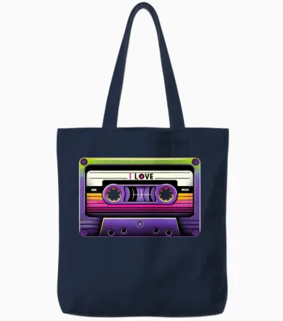Neon Retro Mixtape Tote Bags - Navy