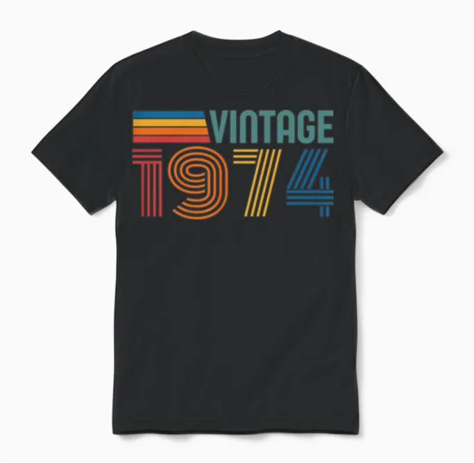 Vintage 1974 50th Birthday Unisex T-Shirt in Black