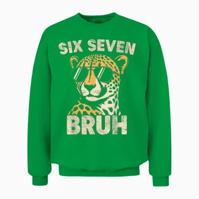 Boys Animal Print Clothes Bruh Cheetah 67 Meme Six Seven Unisex Sweatshirt - Irish Green