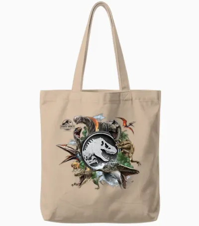 Jurassic World Rebirth Circle Logo Dinosaurs Tote Bags - Natural