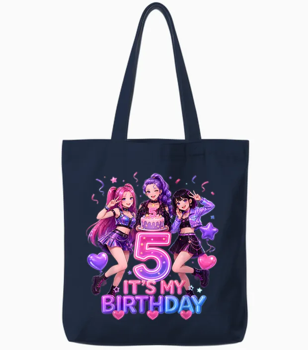 Kids It's My 5th K Pop Birthday Girl 5 Year Old K-Pop Bday Tote Bags in Navy