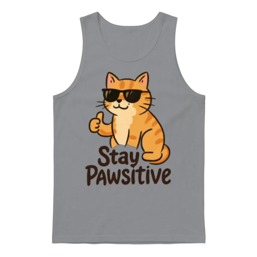 Stay Pawtive Cat with Sunglasses Unisex Tank Top - Sport Grey