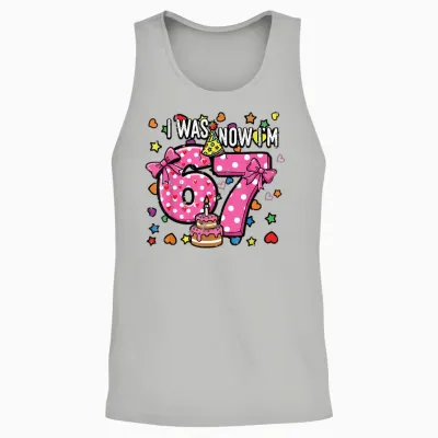 I Was 6 Now Im 7 Bow Cake 7th Birthday 67 Girls Unisex Tank Top - Ash