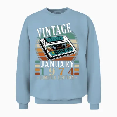January 1974 Vintage Birthday Present Unisex Sweatshirt - Light Blue