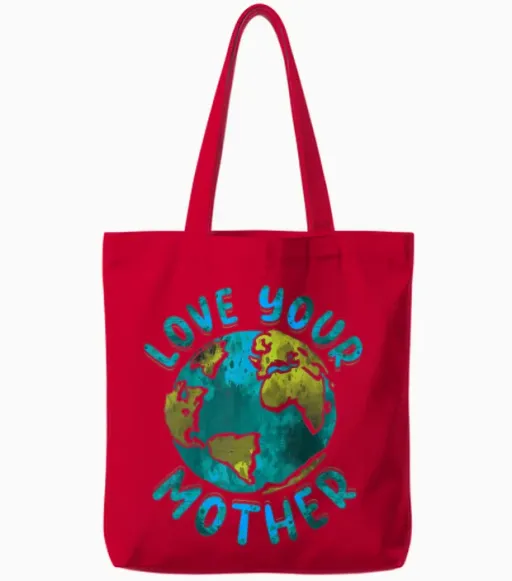 Love Your Mother Earth Day Environmental Awarenes Tote Bags in Red