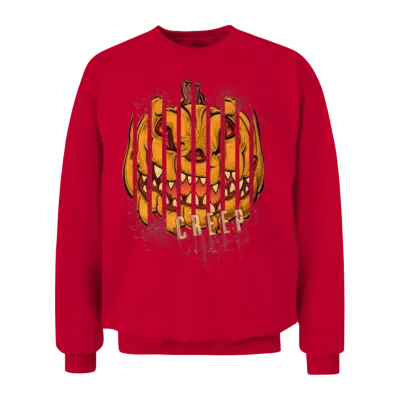 Scary Pumpkin Spooky Halloween Carved Pumpkin Face Unisex Sweatshirt - Red