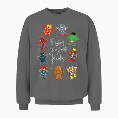 Marvel Avengers Christmas Gingerbread Wishing Sweet Holiday Unisex Sweatshirt - Graphite Heather