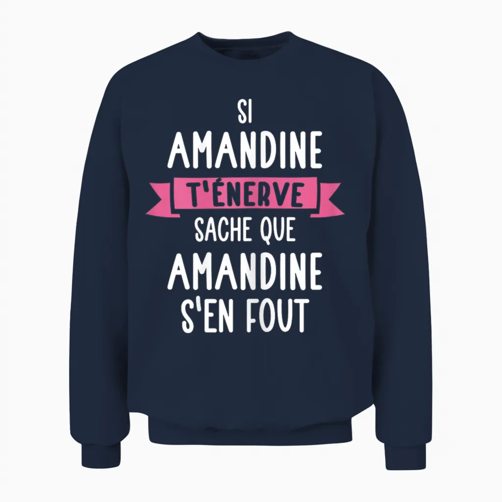 Amandine Women's Gift Humour Name Personalised T-Shirt, Black Unisex Sweatshirt in Navy